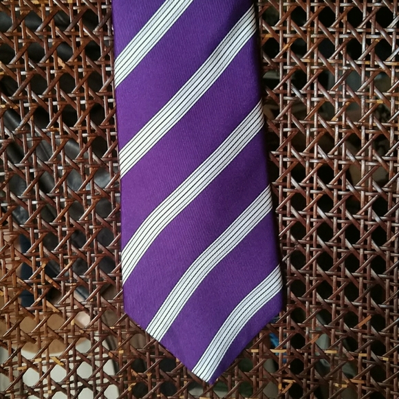 GUY LAROCHE PURPLE/WHITE/LIGHT PURPLE STRIPED POLYESTER TIE  Guy Laroche Purple, Gray & White Striped Tie
